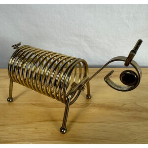Vintage Brass Wire Coil Spring Dog Bill Letter Holder Mid Century Modern MCM